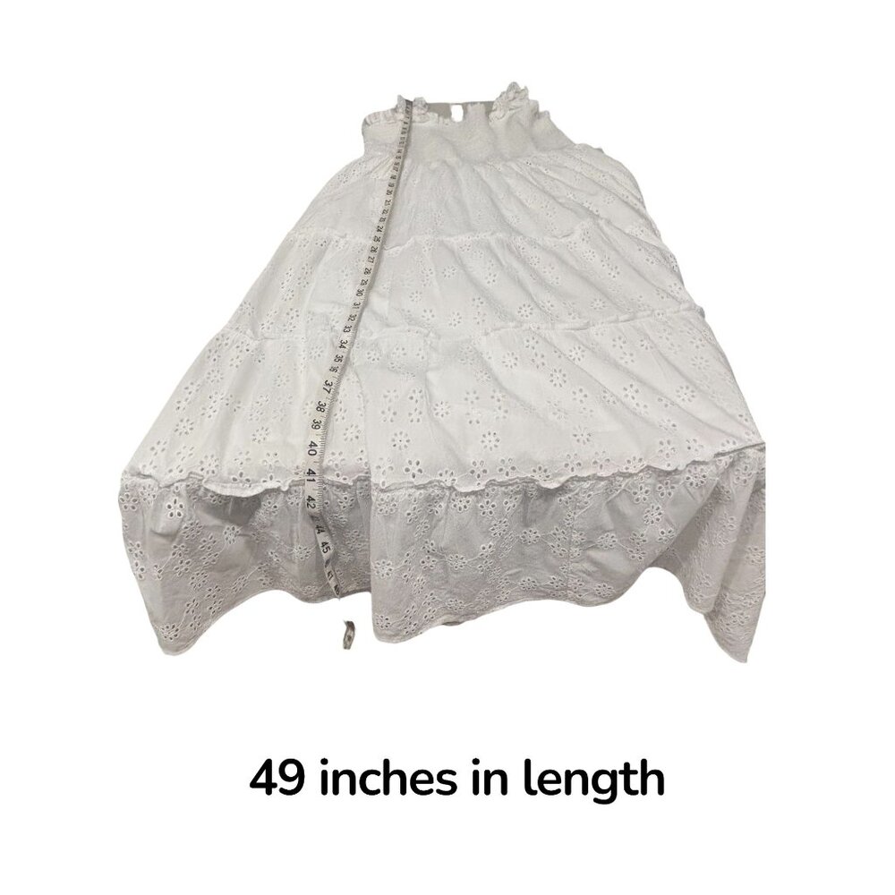 Quince Organic Cotton Eyelet Smocked Midi Dress White Cottagecore Summer L - Picture 7 of 7